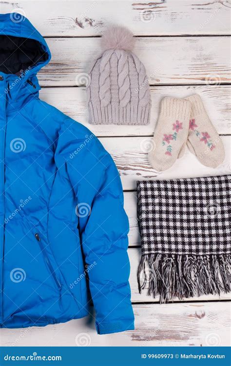 Set of girls` warm clothes stock image. Image of checkered - 99609973