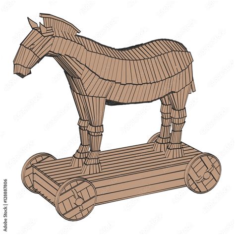 2d cartoon illustration of trojan horse Stock Illustration | Adobe Stock