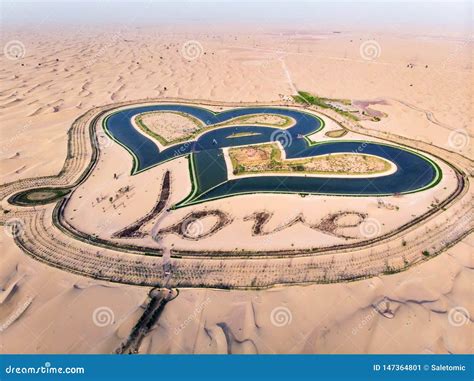 Heart Shape Love Lakes in Dubai Desert Aerial View Stock Image - Image ...