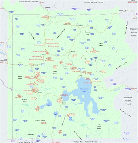 Map of Yellowstone National Park, Wyoming