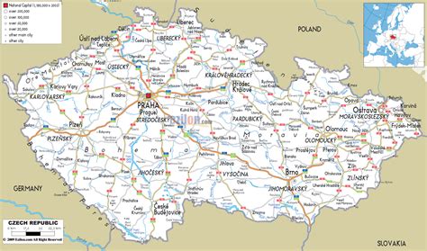 Large detailed road map of Czech Republic with all cities and airports ...