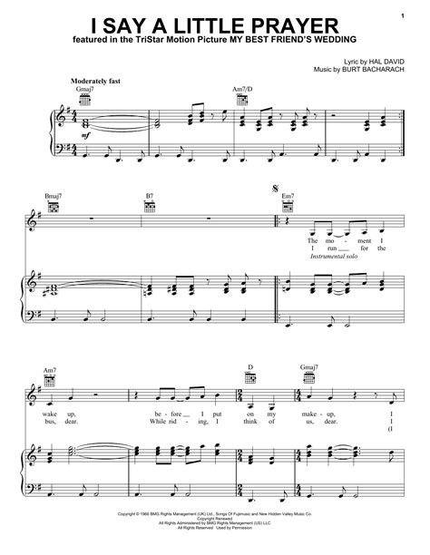 Aretha Franklin "I Say A Little Prayer" Sheet Music Notes | Download ...