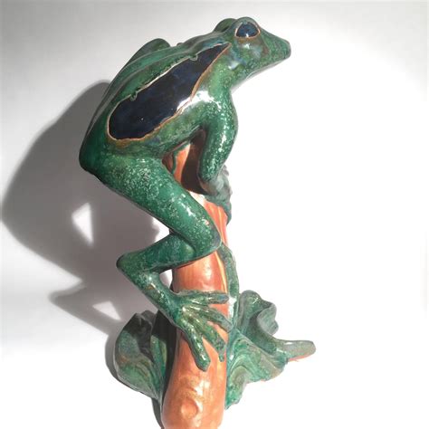 Large Whimsical Midcentury Faience Sculpture of a Frog For Sale at 1stDibs