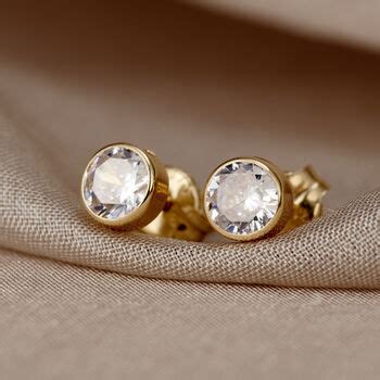 Round 9ct Gold Stud Earrings With Cubic Zirconia By Posh Totty Designs ...