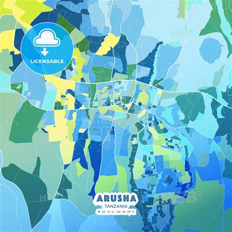 ARUSHA TANZANIA Cool Blue Vector Map Template ... #printable #download ...