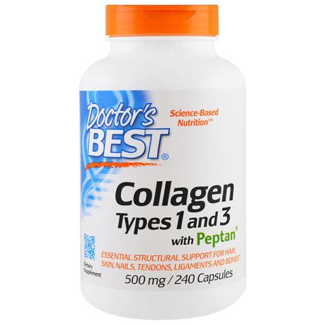 Doctor's Best, Collagen, Types 1 and 3 with Peptan, 500 mg, 240 ...