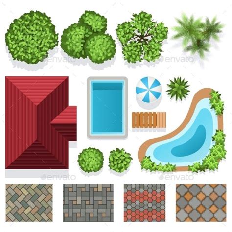 Landscape Garden Design Vector Elements Top View - Objects Vectors ...