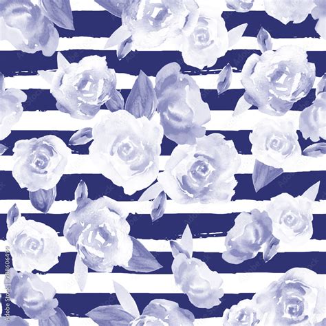 Indigo Blue Watercolor Flower Wallpaper Background. Seamless Floral ...