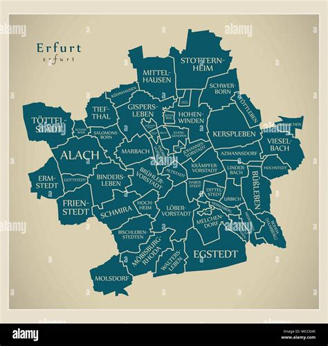 Modern City Map - Erfurt city of Germany with boroughs and titles DE ...