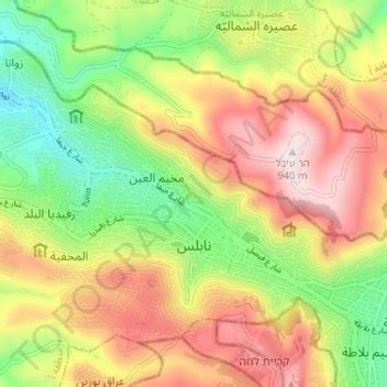 Nablus topographic map, elevation, terrain