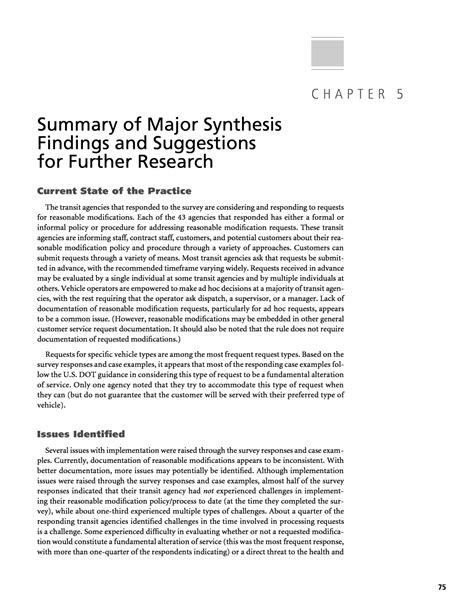 Chapter 5 - Summary of Major Synthesis Findings and Suggestions for ...