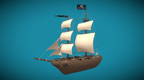 Stylized Low Poly Pirate Ship Brigantine - Buy Royalty Free 3D model by ...