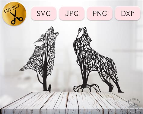 Wolf in Trees Silhouette SVG Bundle Howl Wolf art print | Etsy