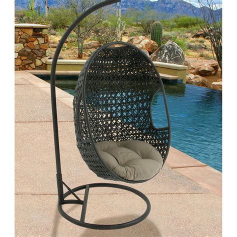 Hanover Outdoor Furniture Rattan Wicker Pod Swing Chair with Sage Green ...