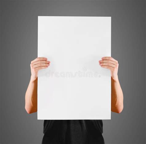 Man Showing Blank White Big A2 Paper, Covers the Face. Leaflet ...