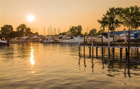 Boat Marina Sunset stock photo. Image of river, erie - 46902352