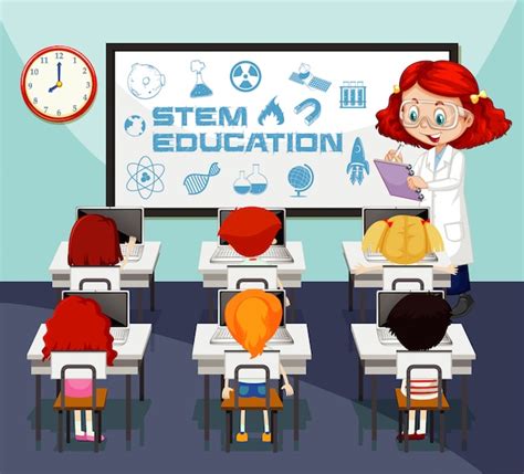 Free Vector | Classroom scene with science teacher and students learning