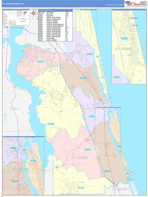 St. Johns County, FL Wall Map Color Cast Style by MarketMAPS - MapSales