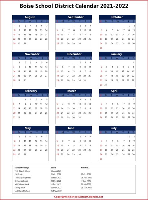 Boise School District Calendar 2021 - School District Calendar