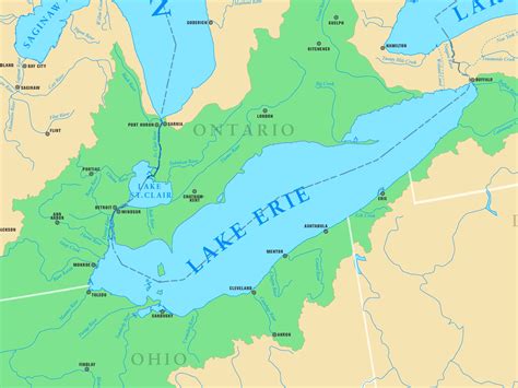 Map of Lake Erie with cities and rivers - Ontheworldmap.com