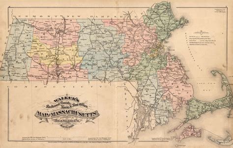 Walkers Railroad, County, Town & Post Office Map of Massachusetts ...