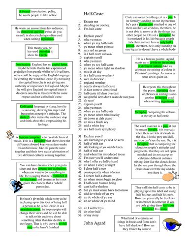 Half Caste - Match the annotation | Teaching Resources