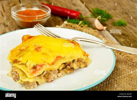 Lasagna with Minced Meat Stock Photo - Alamy