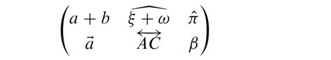 math mode - Latex - How to type these symbols over chars in matrix ...