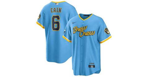 Nike Synthetic Lorenzo Cain Powder Blue Milwaukee Brewers 2022 City ...