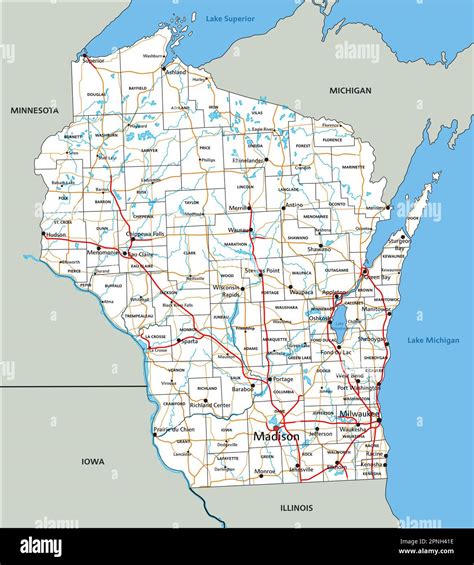 High detailed Wisconsin road map with labeling Stock Vector Image & Art ...