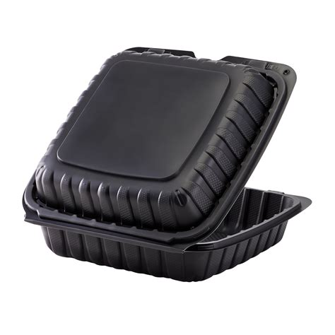 Jumbo 9x9 Black Carry Out Boxes - 9"x9" Mineral Filled Food Containers