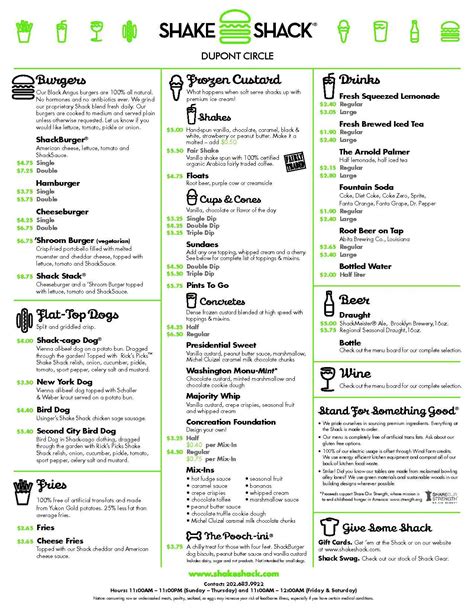 Shake Shack Menu, Menu for Shake Shack, Downtown, Washington DC ...