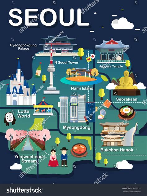 Map Of Seoul Attractions Vector And Illustration. in 2023 | Seoul korea ...