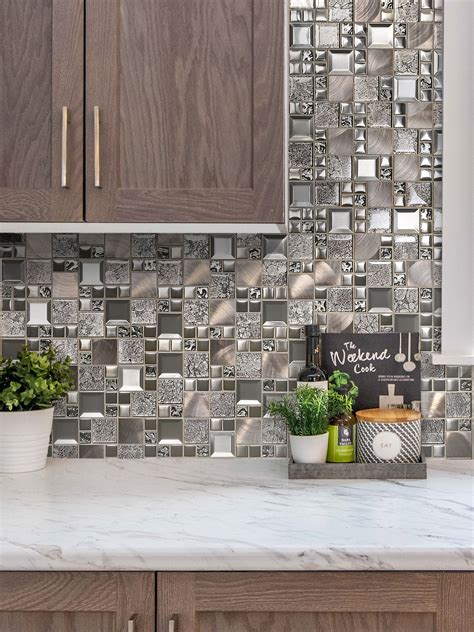 Glass Metal Gray Copper Mosaic Backsplash Tile, 49% OFF