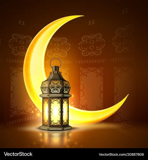 Ramadan kareem lantern realistic moon Royalty Free Vector