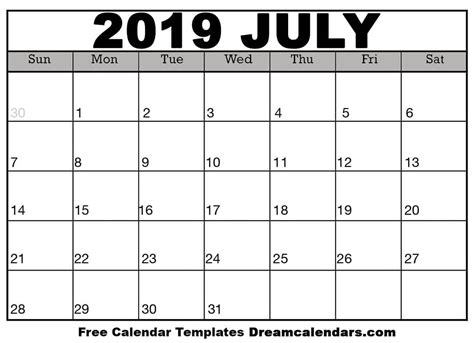 July 2019 Calendar Printable Templates | Images and Photos finder