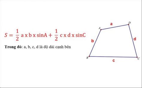 Cách tính, công thức tính diện tích hình tứ giác, cân, đều khi biết 4 cạnh.