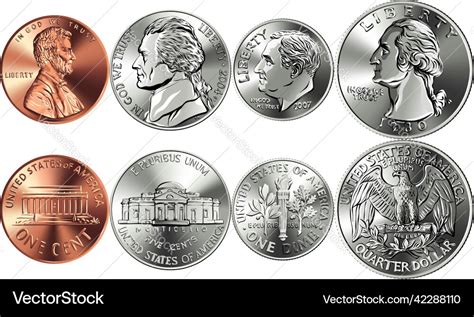 Set of american money coins Royalty Free Vector Image