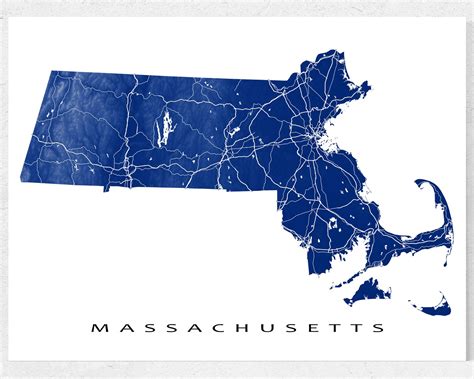 Massachusetts Map Massachusetts Art Print USA State Outline - Etsy Canada