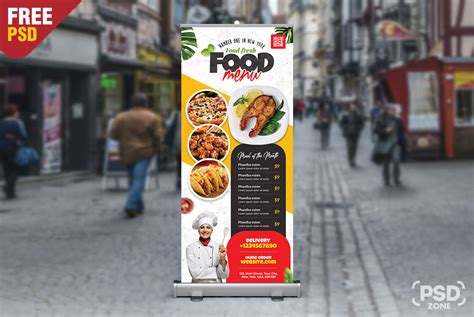 Food Restaurant Advertisement Roll Up Banner PSD - PSD Zone