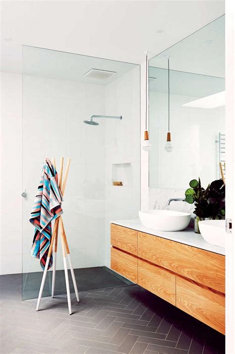 the best white and timber bathroom designs | Herringbone floor ...