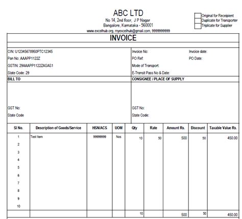 GST Invoice template in excel - Excelhub