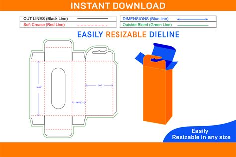 Hanging cardboard pencil box with window dieline template and 3D box ...