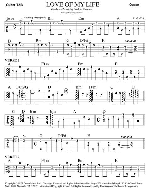 Love Of My Life (arr. Jorge Juárez) by Queen Sheet Music for Guitar Tab ...