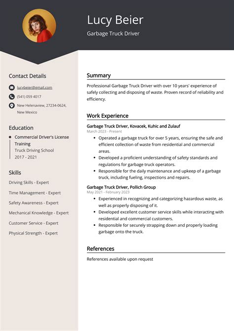 Garbage Truck Driver Resume Example (Free Guide)