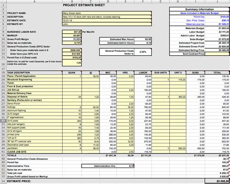 Construction Cost Estimate Template