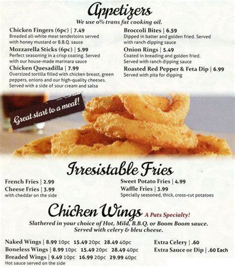 Pat's Pizza & Bistro Menu, Menu for Pat's Pizza & Bistro, Phoenixville ...