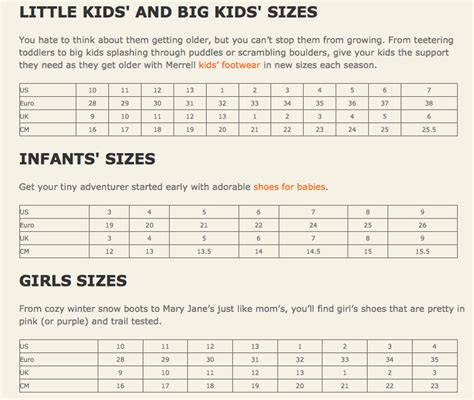 Merrell Size Chart