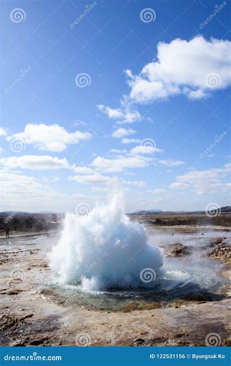 Strokkur Geysir Eruption at the Geysir Geothermal Park in Iceland ...