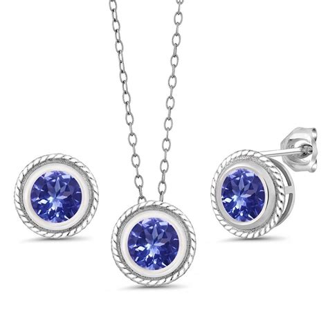 2.40 Ct Blue Tanzanite AAA 925 Sterling Silver Pendant Earrings Set ...